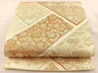 平和屋着物◎六通柄袋帯 吉祥花文 金糸 正絹 逸品 BAAT6953ph