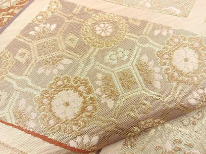平和屋着物◎六通柄袋帯 吉祥花文 金糸 正絹 逸品 BAAT6953ph
