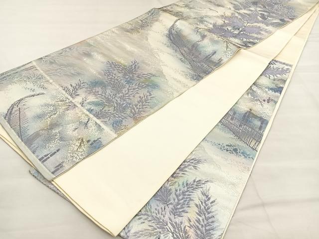 平和屋着物◎六通柄袋帯 嵯峨野路 銀糸 正絹 逸品 BAAT6955ph