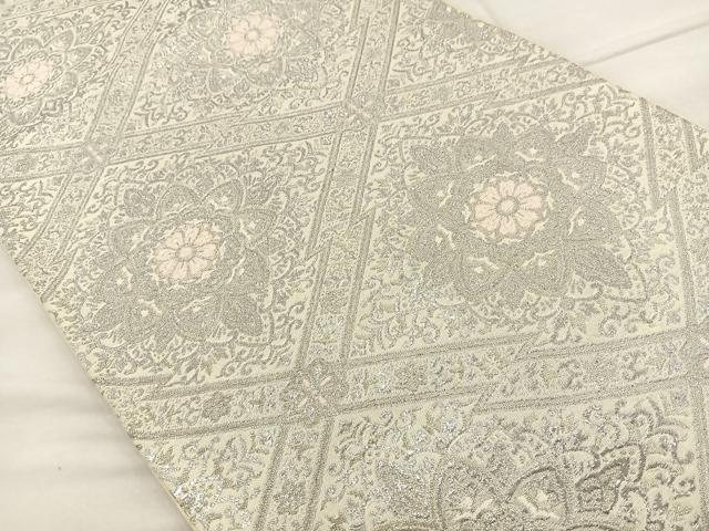 平和屋着物◎六通柄袋帯　唐織　正倉院花文　銀糸　正絹　逸品　BAAT6956ph