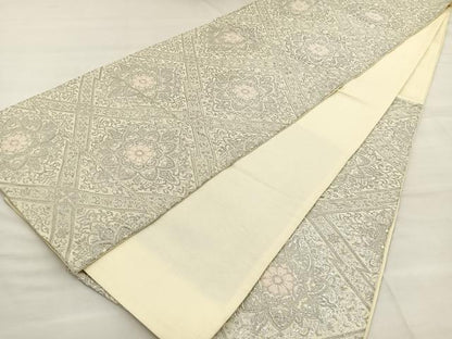 平和屋着物◎六通柄袋帯　唐織　正倉院花文　銀糸　正絹　逸品　BAAT6956ph