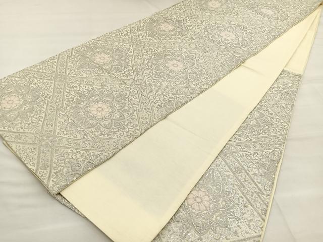 平和屋着物◎六通柄袋帯　唐織　正倉院花文　銀糸　正絹　逸品　BAAT6956ph
