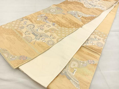 平和屋着物◎六通柄袋帯 唐織 飛鶴吉祥文 金糸 正絹 逸品 BAAT6960ph