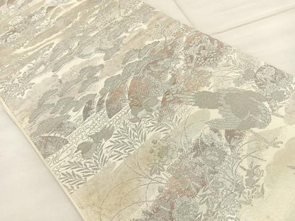 平和屋着物◎六通柄袋帯 京錦 プラチナ箔二重引 花鳥文 正絹 逸品 BAAT6961ph
