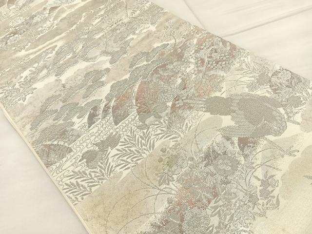平和屋着物◎六通柄袋帯 京錦 プラチナ箔二重引 花鳥文 正絹 逸品 BAAT6961ph