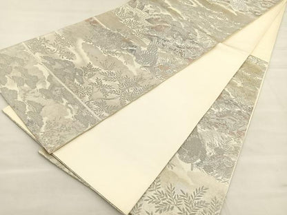 平和屋着物◎六通柄袋帯 京錦 プラチナ箔二重引 花鳥文 正絹 逸品 BAAT6961ph
