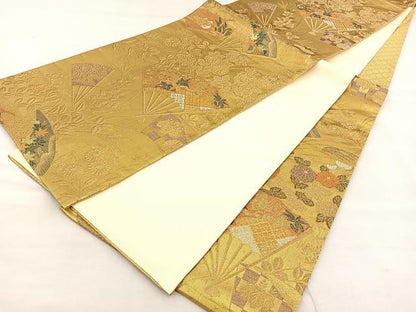 平和屋着物◎西陣 六通柄袋帯 扇面花文 金糸 正絹 逸品 BAAT6971ph