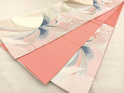 平和屋着物◎六通柄袋帯 唐織 孔雀文 銀糸 正絹 逸品 BAAT6972ph