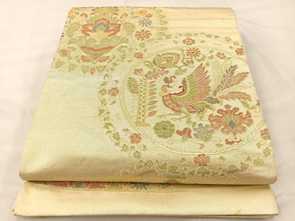 平和屋着物◎六通柄袋帯 花鳥丸文 金糸 正絹 逸品 BAAT6981ph