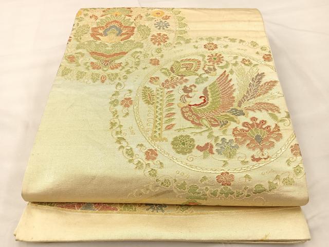 平和屋着物◎六通柄袋帯 花鳥丸文 金糸 正絹 逸品 BAAT6981ph