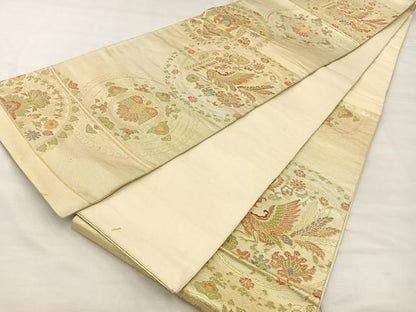 平和屋着物◎六通柄袋帯 花鳥丸文 金糸 正絹 逸品 BAAT6981ph