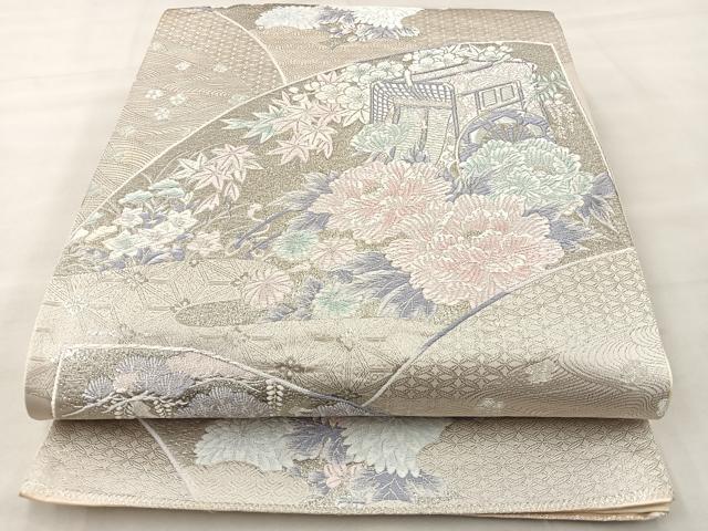 平和屋着物◎六通柄袋帯 唐織 九百錦 プラチナ箔 地紙花文 正絹 逸品 BAAT6982ph