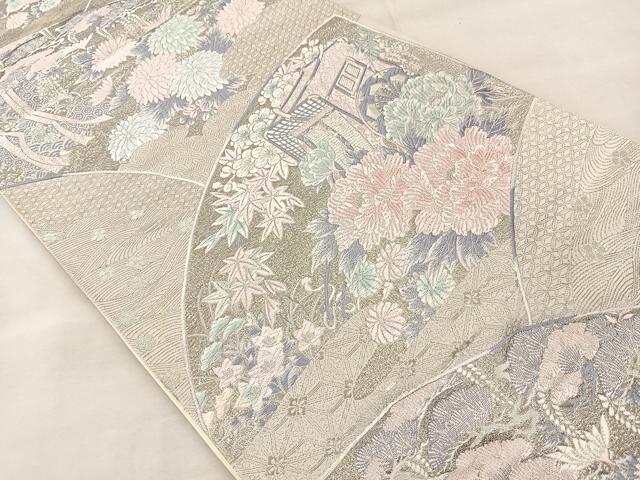平和屋着物◎六通柄袋帯 唐織 九百錦 プラチナ箔 地紙花文 正絹 逸品 BAAT6982ph