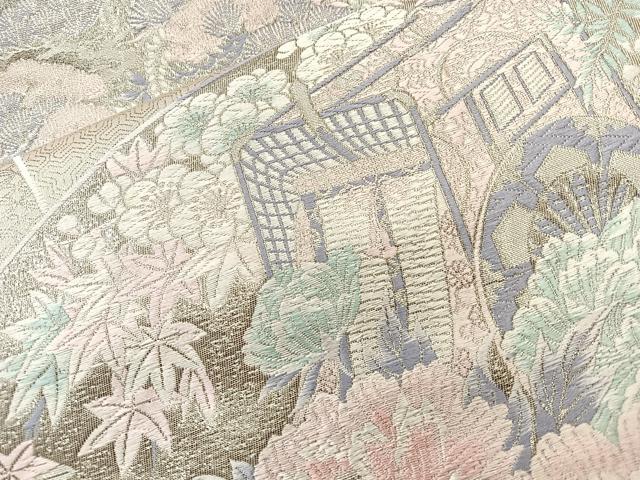 平和屋着物◎六通柄袋帯 唐織 九百錦 プラチナ箔 地紙花文 正絹 逸品 BAAT6982ph