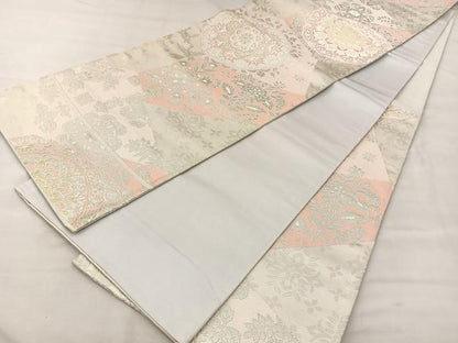 平和屋着物◎六通柄袋帯 切嵌花文 金銀糸 正絹 逸品 BAAT6983ph