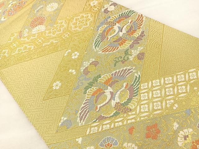 平和屋着物◎六通柄袋帯 唐織 双鶴花文 金糸 正絹 逸品 BAAT6989ph