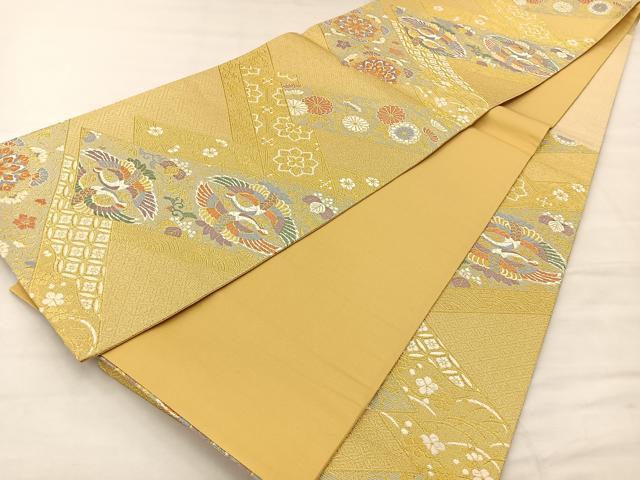 平和屋着物◎六通柄袋帯 唐織 双鶴花文 金糸 正絹 逸品 BAAT6989ph