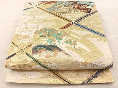 平和屋着物◎六通柄袋帯　唐織　聖風雅扇文　九百錦　金糸　正絹　逸品　BAAT7030ph