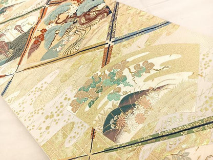 平和屋着物◎六通柄袋帯　唐織　聖風雅扇文　九百錦　金糸　正絹　逸品　BAAT7030ph
