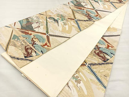 平和屋着物◎六通柄袋帯　唐織　聖風雅扇文　九百錦　金糸　正絹　逸品　BAAT7030ph