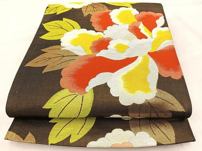 平和屋着物◎六通柄京袋帯 唐織 草花文 金糸 正絹 逸品 BAAT7033ph
