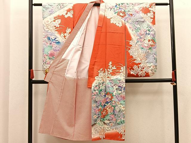 平和屋着物[]七五三　女の子　７歳　祝着　四つ身　袋帯セット　作家物　花鳥文　銀彩　逸品　BAAT7247mz