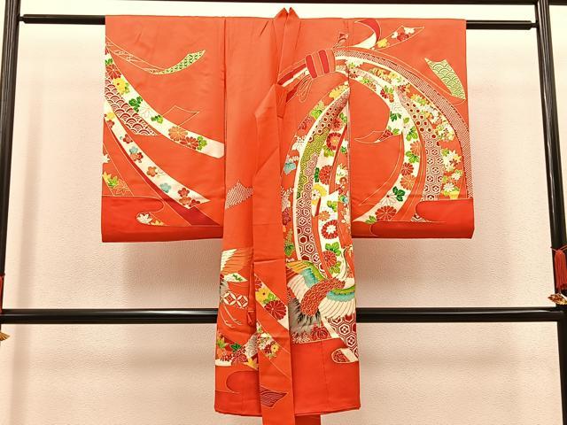 平和屋着物[]お宮参り　女の子　祝着　産着　初着　のしめ　長襦袢セット　駒刺繍　束ね熨斗飛鶴花文　金彩　逸品　BAAT7250mz