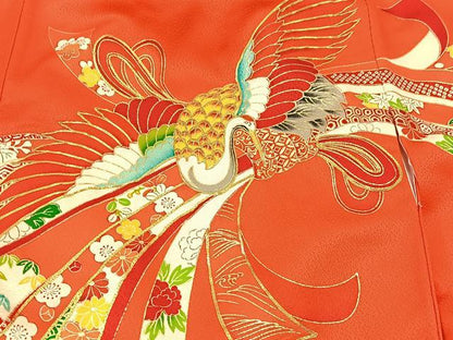 平和屋着物[]お宮参り　女の子　祝着　産着　初着　のしめ　長襦袢セット　駒刺繍　束ね熨斗飛鶴花文　金彩　逸品　BAAT7250mz