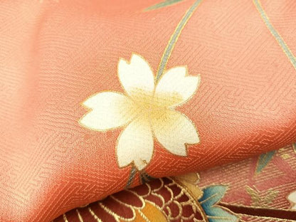 平和屋着物[]七五三　女の子　７歳　祝着　四つ身　袋帯セット　駒刺繍　鳳凰花文　暈し染め　金彩　逸品　BAAT7255mz