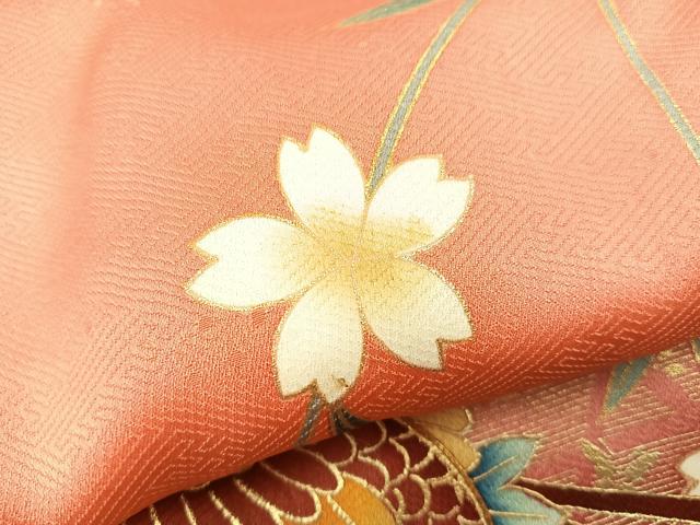 平和屋着物[]七五三　女の子　７歳　祝着　四つ身　袋帯セット　駒刺繍　鳳凰花文　暈し染め　金彩　逸品　BAAT7255mz
