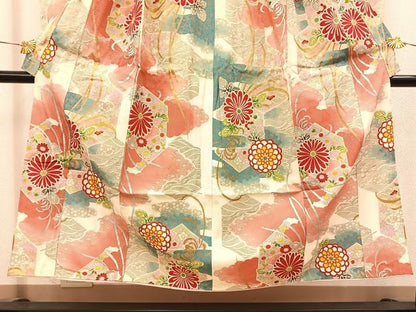 平和屋着物∵女の子　十三参り　子供　菊花文　金彩　逸品　BAAT7261mz