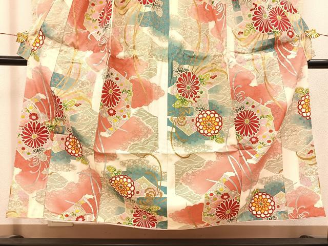 平和屋着物∵女の子　十三参り　子供　菊花文　金彩　逸品　BAAT7261mz