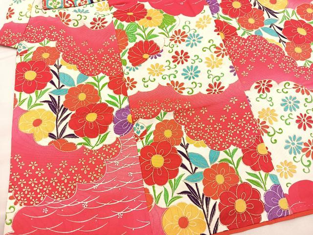平和屋着物[]七五三　女の子　３歳　祝着　三つ身　被布セット　草花文　金彩　逸品　BAAT7268mz