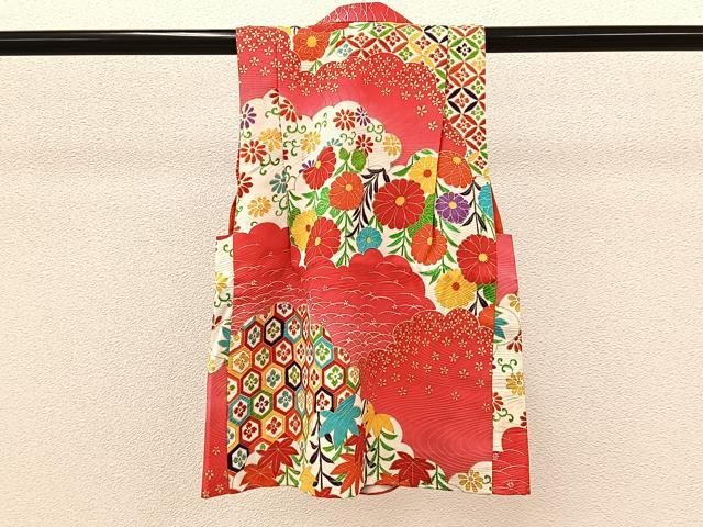 平和屋着物[]七五三　女の子　３歳　祝着　三つ身　被布セット　草花文　金彩　逸品　BAAT7268mz