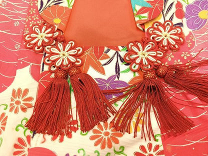 平和屋着物[]七五三　女の子　３歳　祝着　三つ身　被布セット　草花文　金彩　逸品　BAAT7268mz