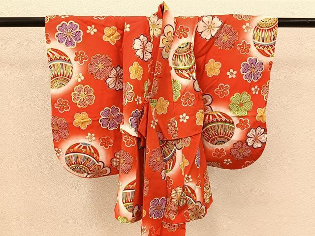 平和屋着物[]七五三　女の子　３歳　祝着　三つ身　被布セット　手毬　舞桜文　金彩　逸品　BAAT7272mz