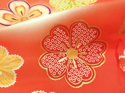 平和屋着物[]七五三　女の子　３歳　祝着　三つ身　被布セット　手毬　舞桜文　金彩　逸品　BAAT7272mz