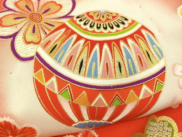 平和屋着物[]七五三　女の子　３歳　祝着　三つ身　被布セット　手毬　舞桜文　金彩　逸品　BAAT7272mz