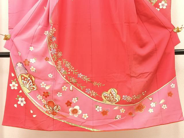 平和屋着物[]七五三　女の子　７歳　祝着　四つ身　花蝶文　金彩　逸品　BAAT7303mz