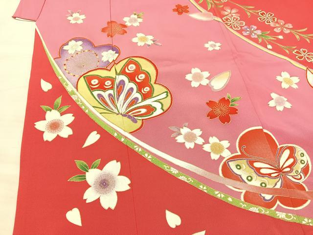 平和屋着物[]七五三　女の子　７歳　祝着　四つ身　花蝶文　金彩　逸品　BAAT7303mz