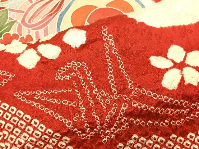 平和屋着物[]七五三　女の子　３歳　祝着　三つ身　長襦袢セット　鼓花文　逸品　BAAT7323mz
