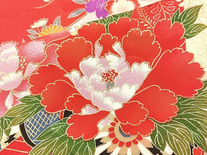 平和屋着物[]七五三　女の子　３歳　祝着　三つ身　長襦袢セット　花車文　金彩　逸品　BAAT7325mz