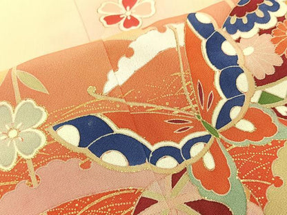 平和屋着物[]七五三　女の子　７歳　祝着　四つ身　手毬花蝶文　金彩　逸品　BAAT7332mz
