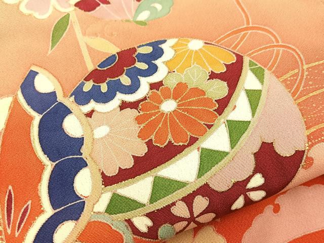 平和屋着物[]七五三　女の子　７歳　祝着　四つ身　手毬花蝶文　金彩　逸品　BAAT7332mz
