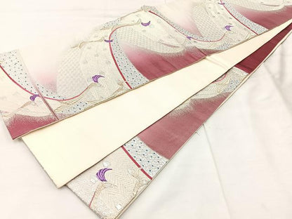 平和屋着物◎六通柄袋帯 孔雀金銀糸 正絹 逸品 BAAT7343mz