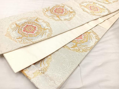 平和屋着物◎六通柄袋帯 唐織 花鳥文 金糸 正絹 逸品 BAAT7353mz