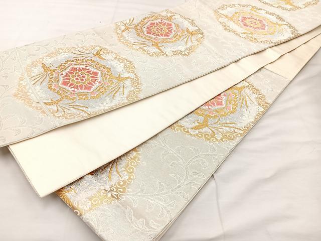 平和屋着物◎六通柄袋帯 唐織 花鳥文 金糸 正絹 逸品 BAAT7353mz