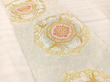 平和屋着物◎六通柄袋帯 唐織 花鳥文 金糸 正絹 逸品 BAAT7353mz