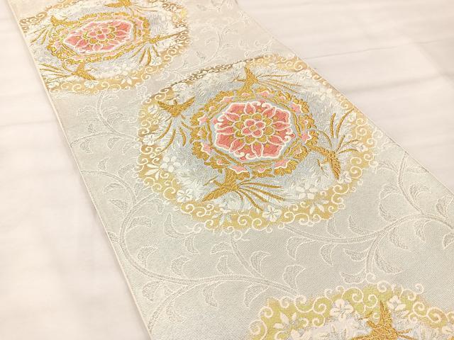 平和屋着物◎六通柄袋帯 唐織 花鳥文 金糸 正絹 逸品 BAAT7353mz