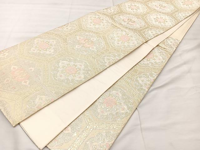 平和屋着物◎六通柄袋帯 亀甲花鳥文 金銀糸 正絹 逸品 BAAT7359mz
